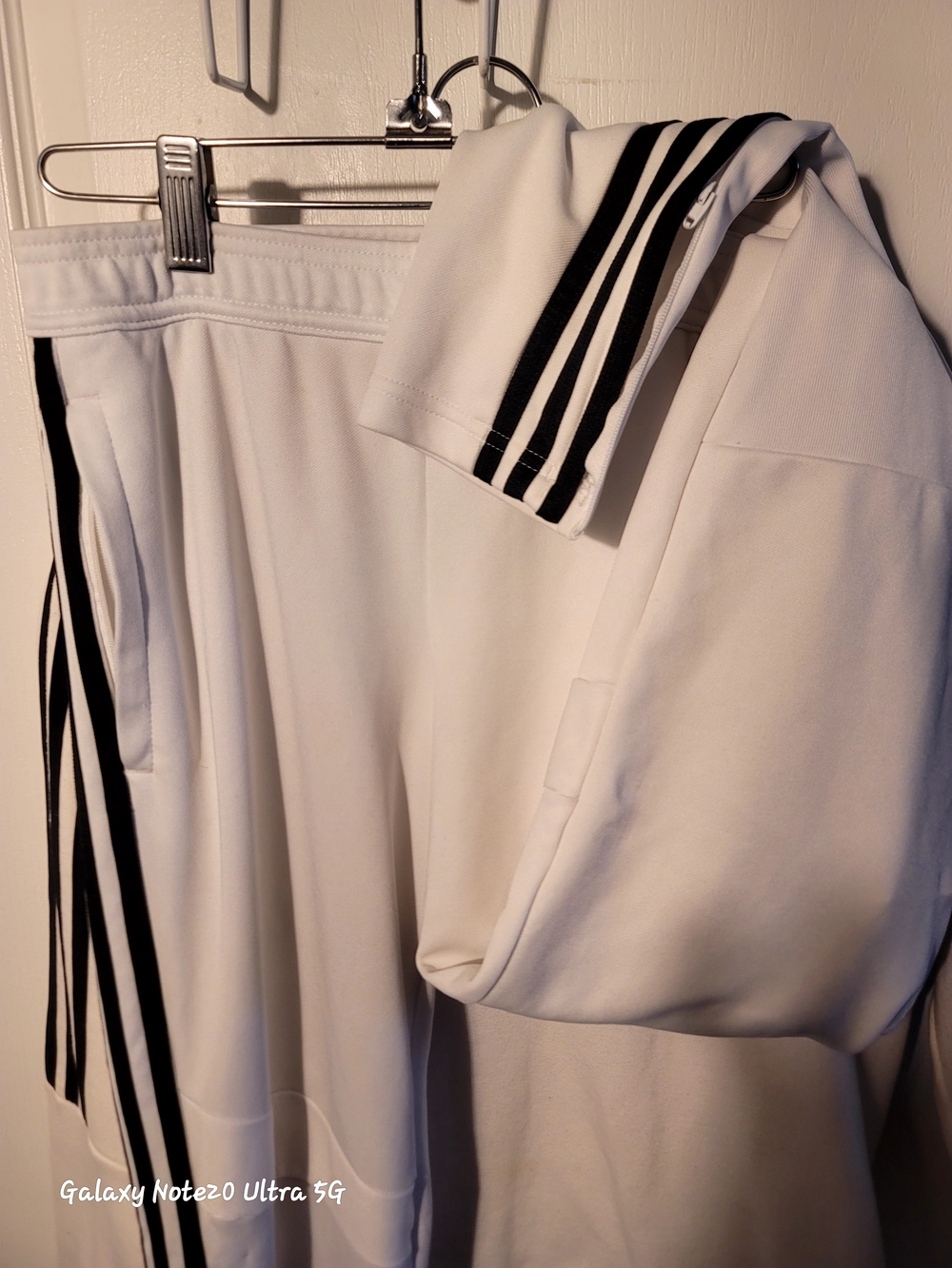 Adidas White Track Jacket and Pants with Black Stripes